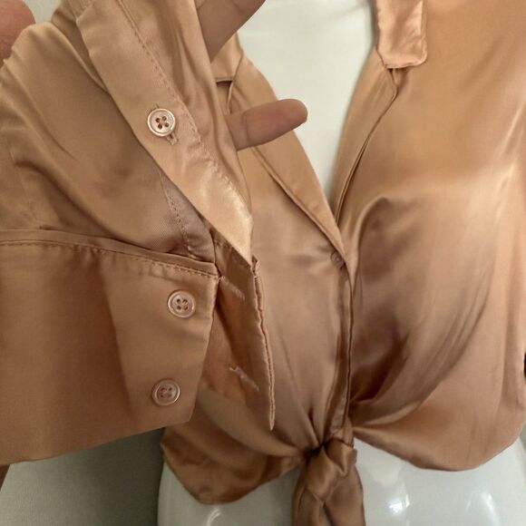 Wilfred Aritzia Silky Front Tie Crop Blouse Top 2XS Orange Minimalist Cupro XXS - Picture 4 of 10